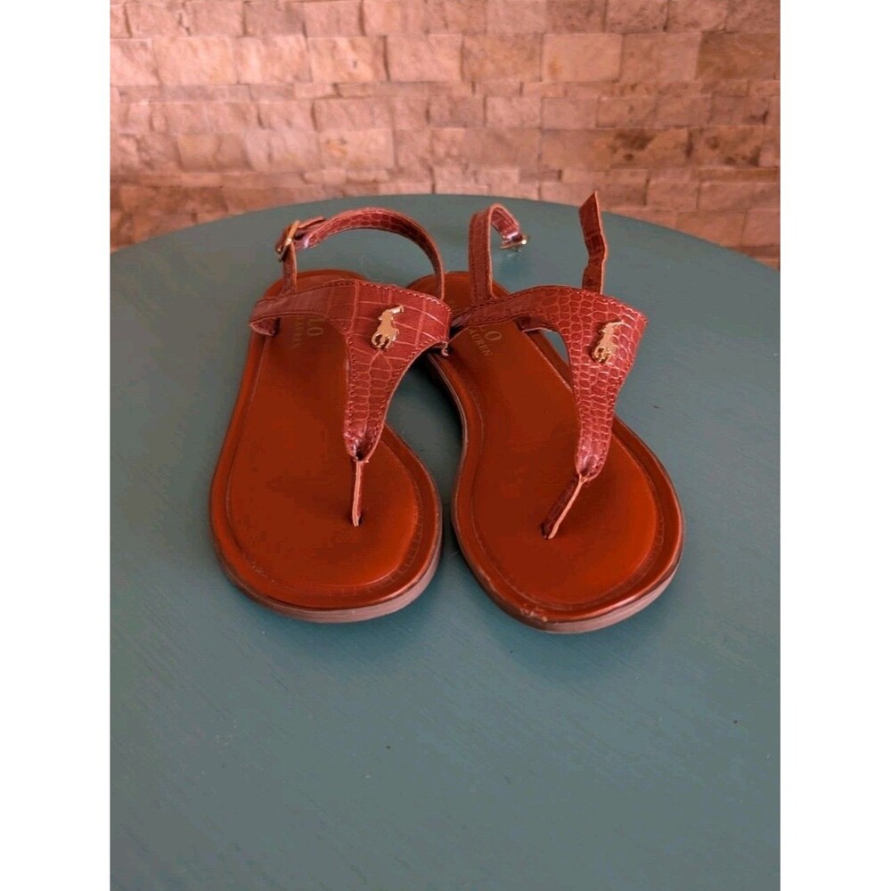 Polo Ralph Lauren Tierney Girls Faux Leather Sandals Preppy Classic Kids Sz 13